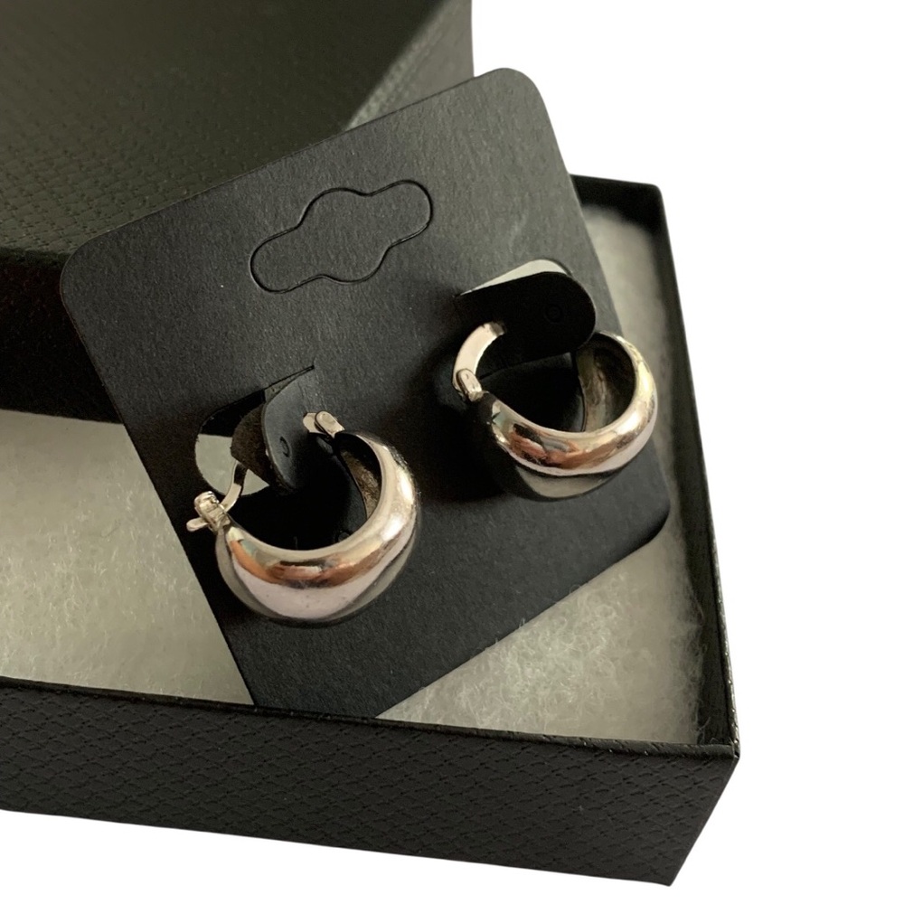 Silver Teardrop Dome Creole Hoop Earrings